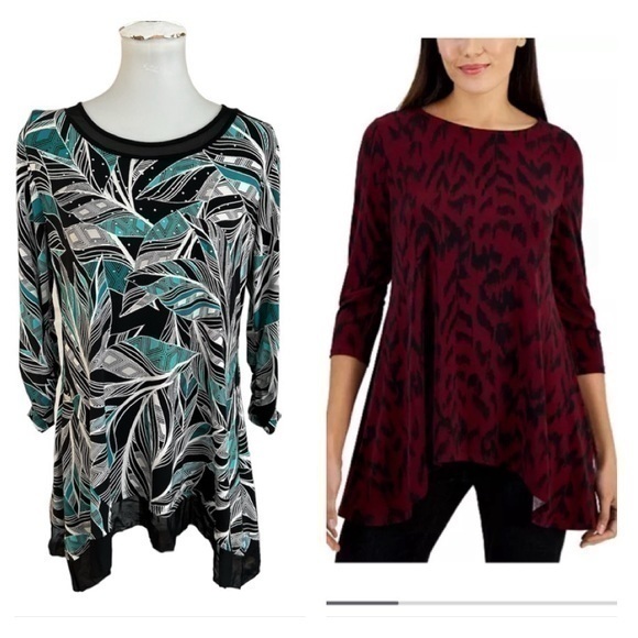 JM Collection asymmetrical hem rhinestone top - Picture 1 of 12